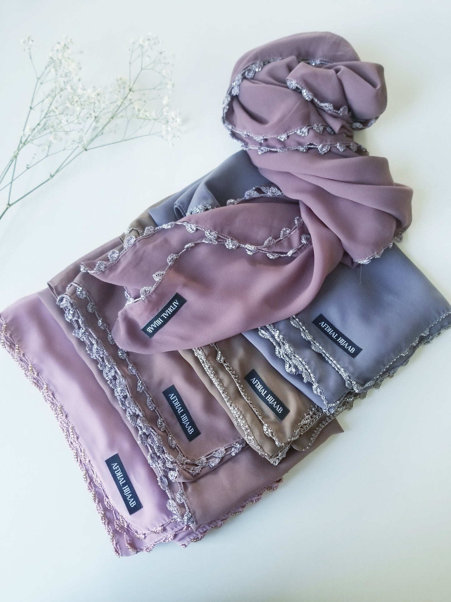 Chiffon Hijabs with Beaded Crochet Trim