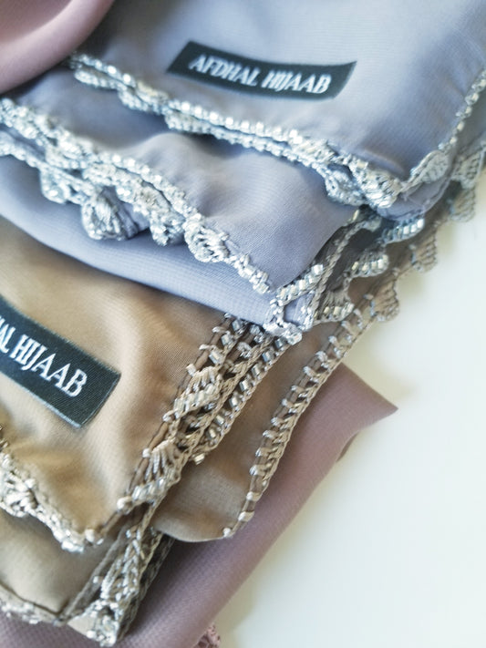 Chiffon Hijabs with Beaded Crochet Trim