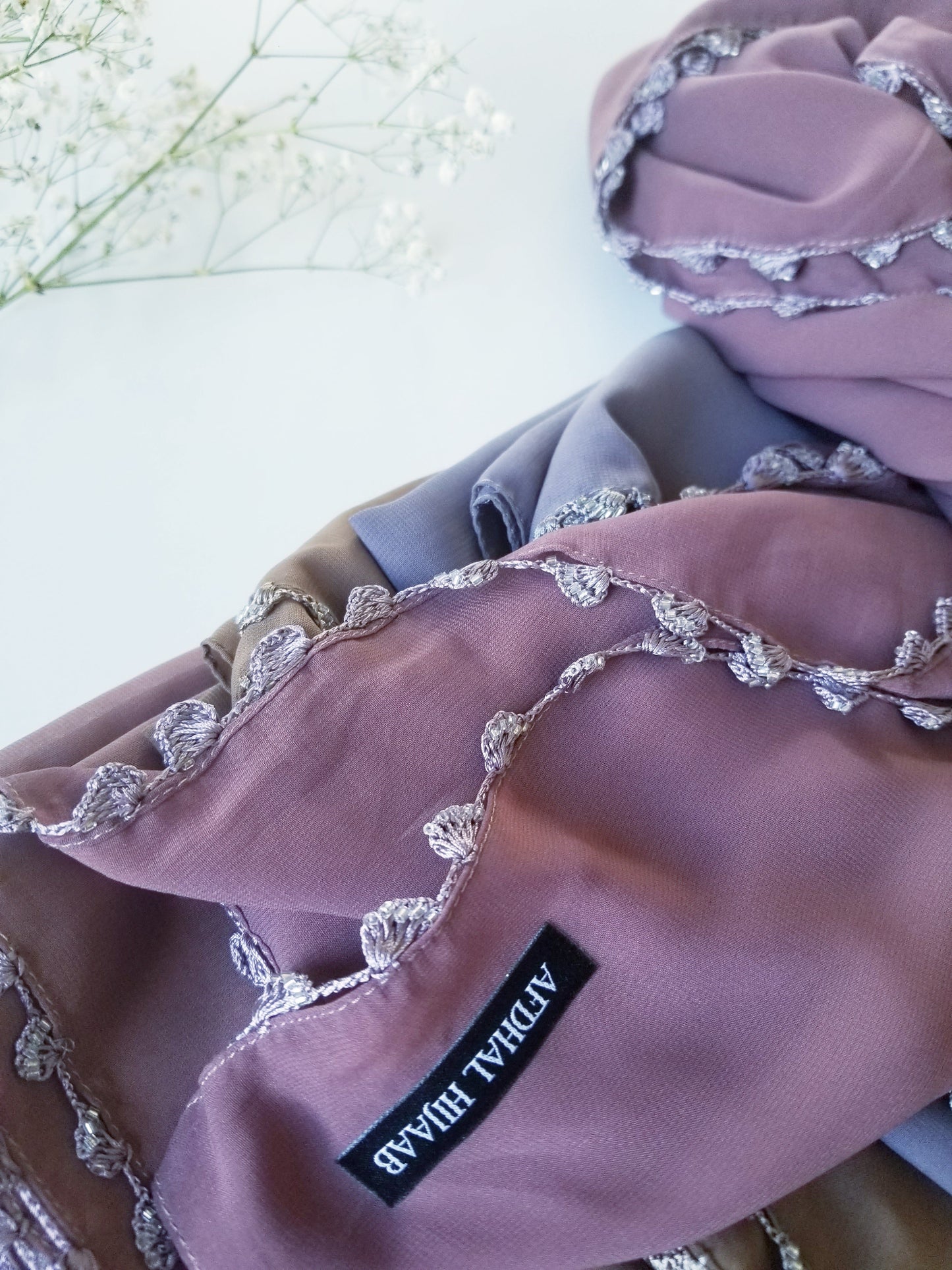 Chiffon Hijabs with Beaded Crochet Trim