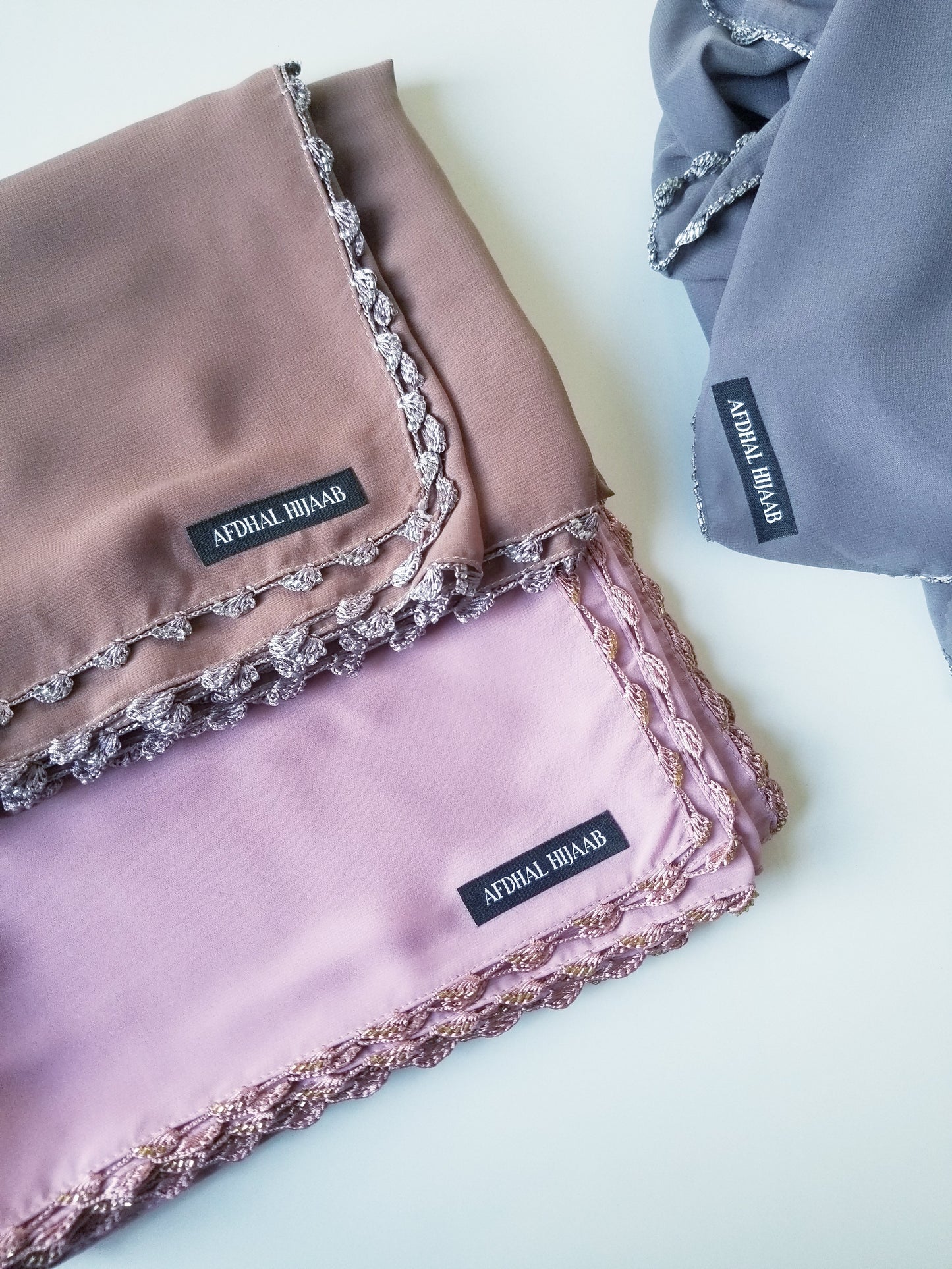 Chiffon Hijabs with Beaded Crochet Trim