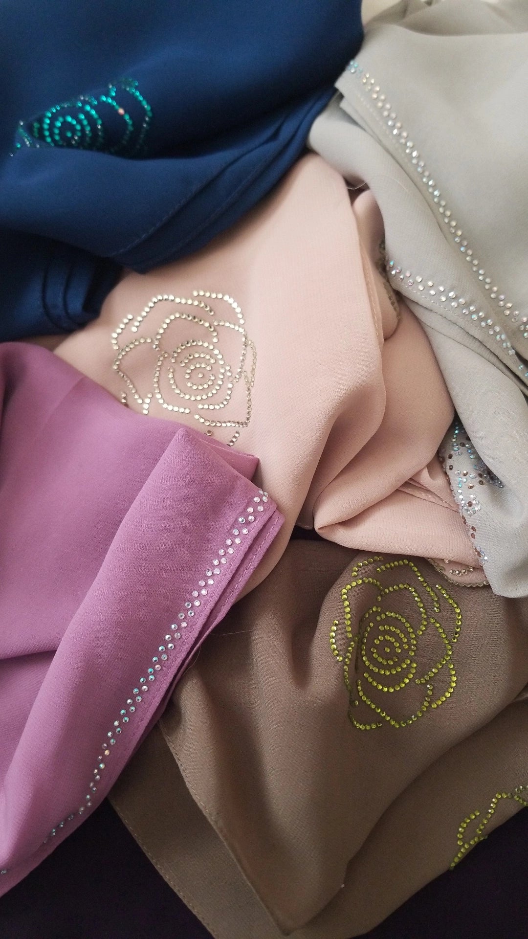 Chiffon Hijab -Floral Rhinestones