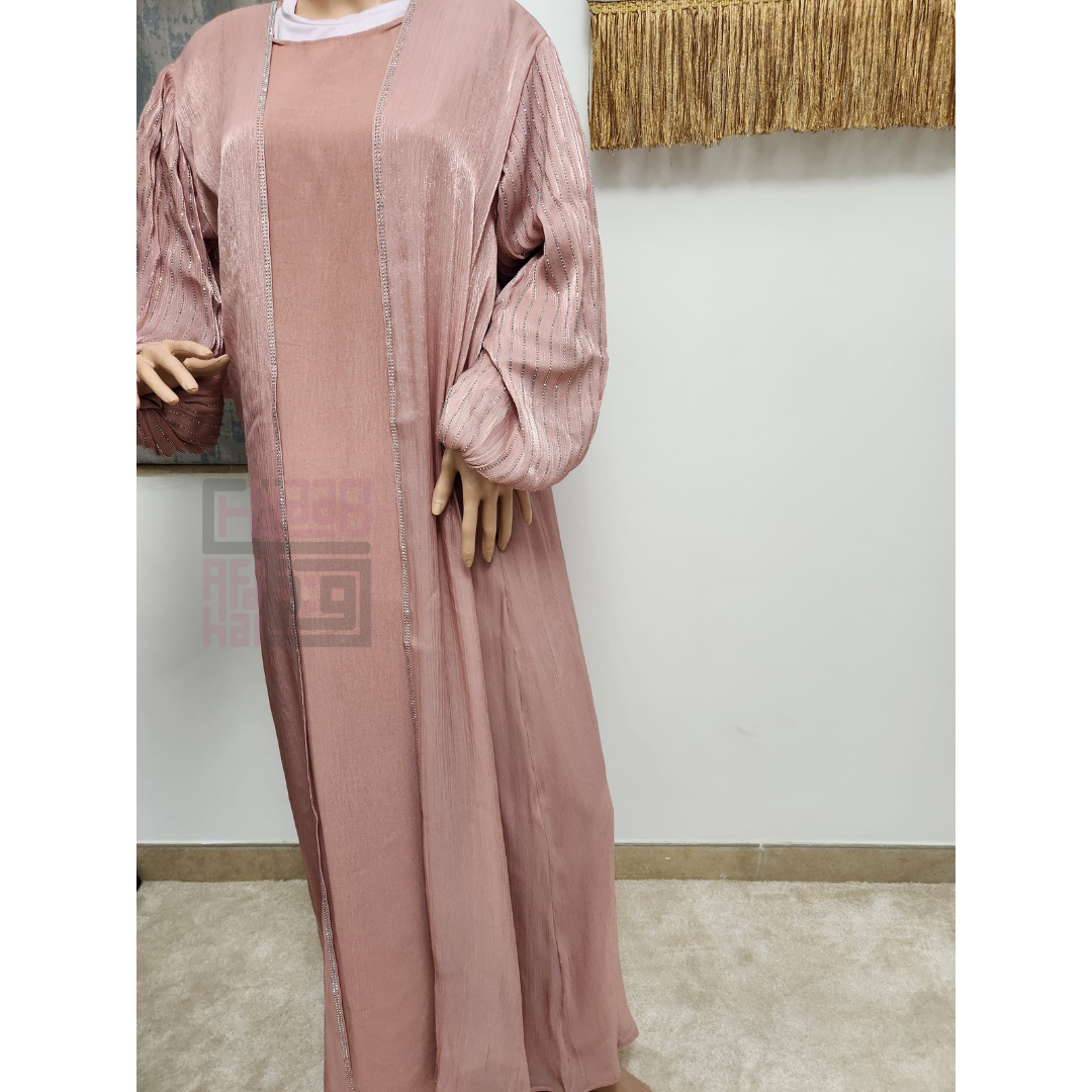 Shimmer Abaya - Pink Rhinestones
