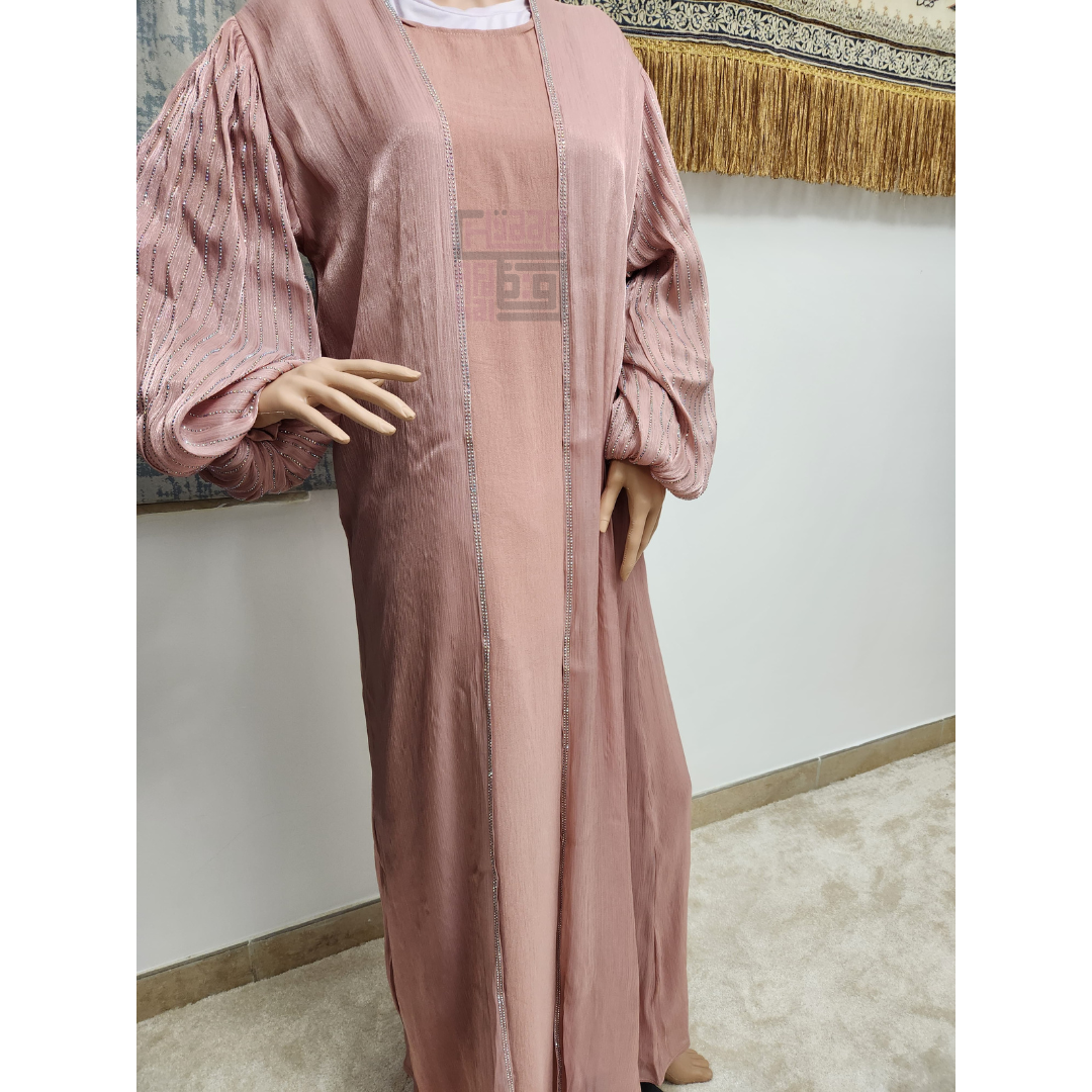 Shimmer Abaya - Pink Rhinestones