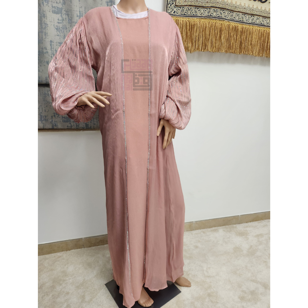 Shimmer Abaya - Pink Rhinestones
