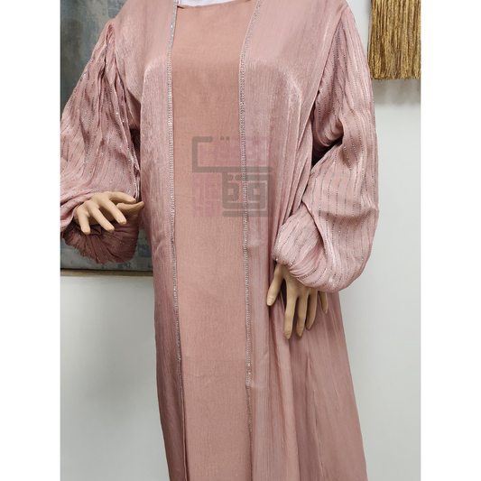 Shimmer Abaya - Pink Rhinestones