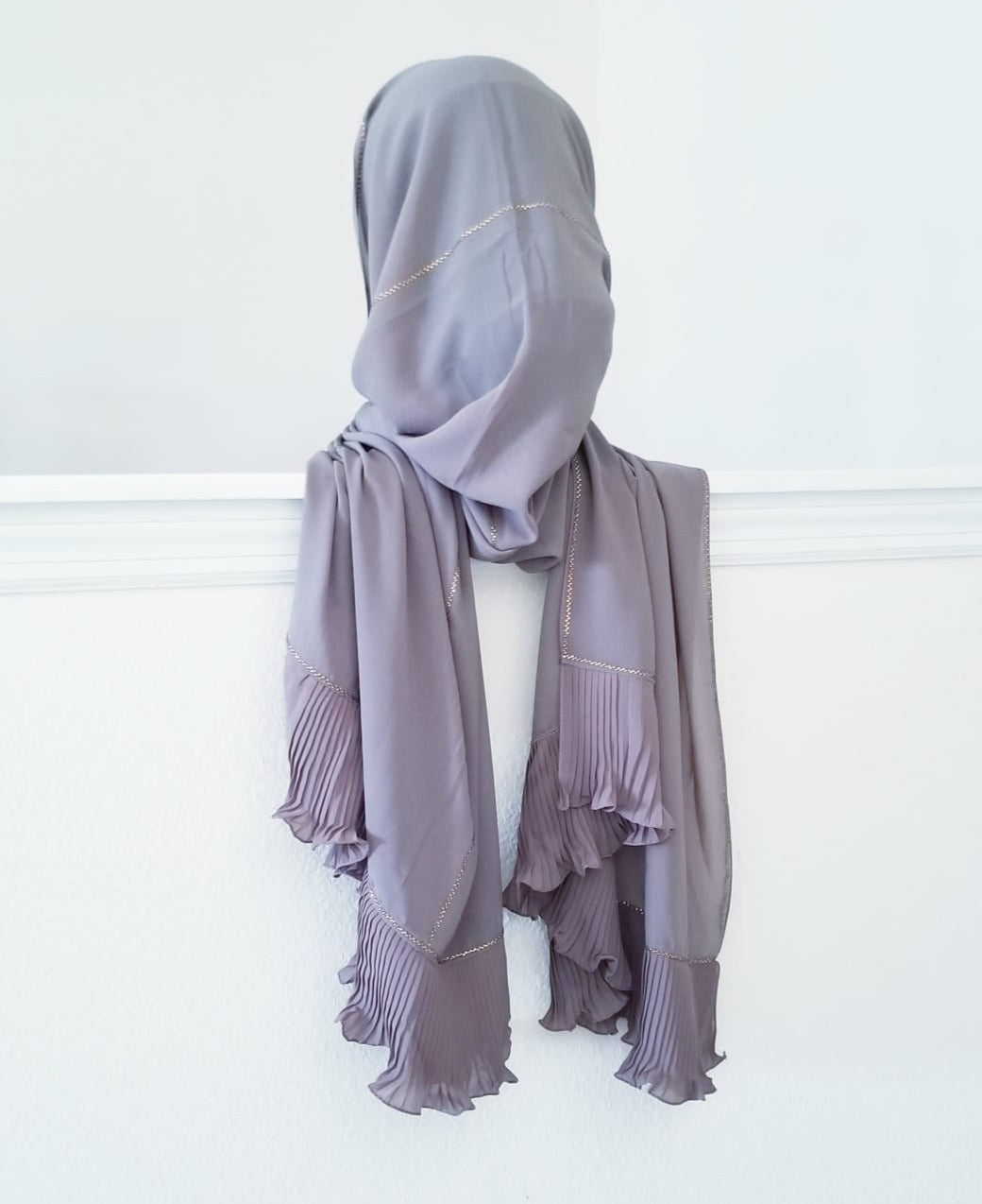 Ruffle Chiffon Hijab with Rhinestones