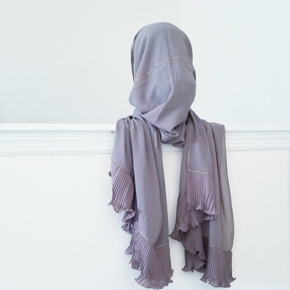 Ruffle Chiffon Hijab with Rhinestones