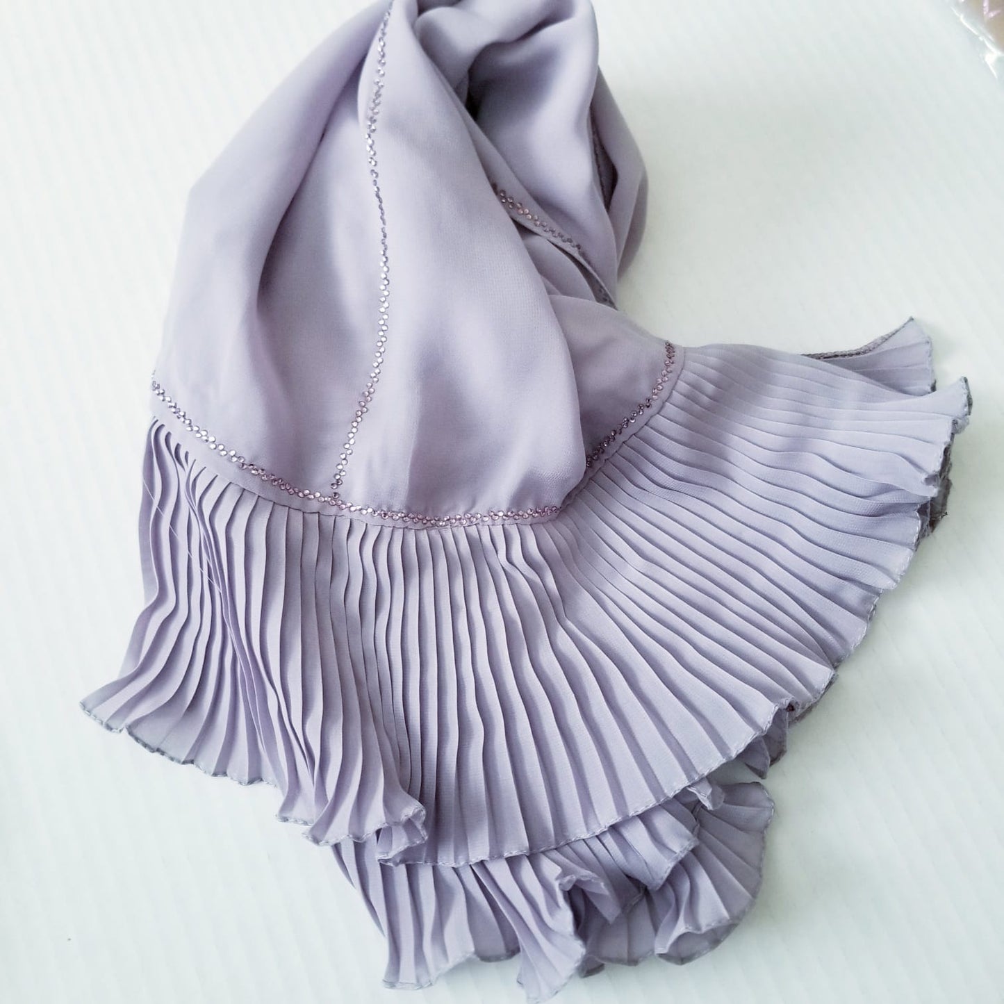 Ruffle Chiffon Hijab with Rhinestones