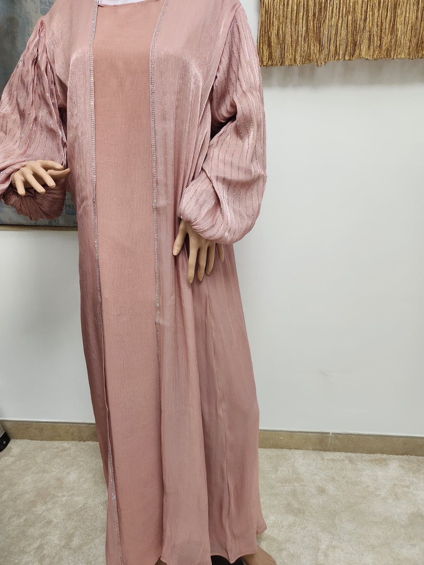 Shimmer Abaya - Pink Rhinestones