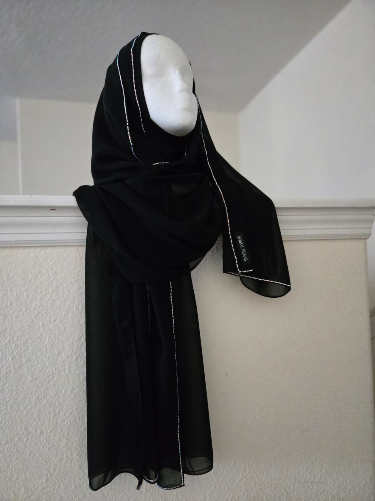 Black Chiffon Hijab - Rhinestone