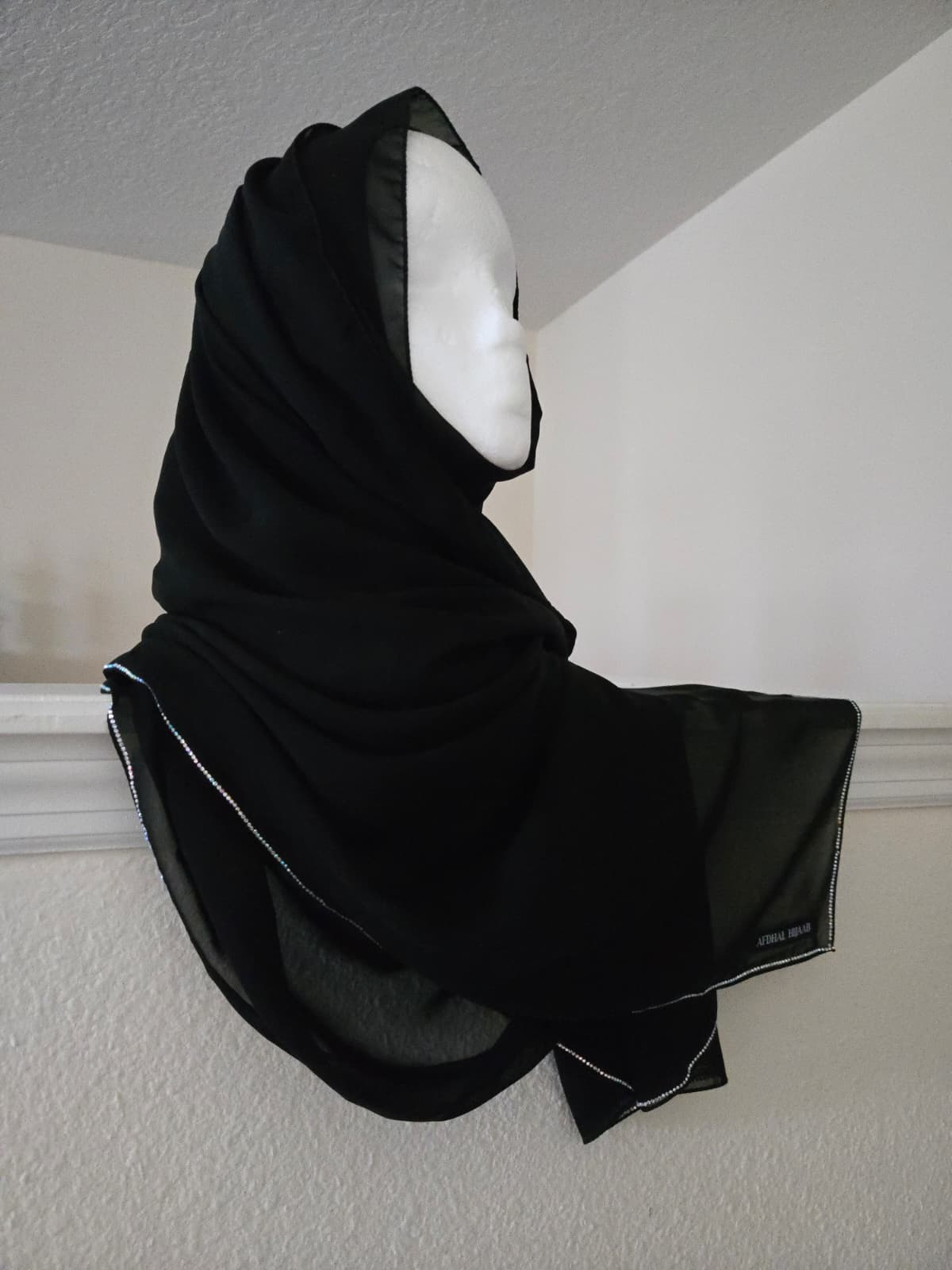 Black Chiffon Hijab - Rhinestone