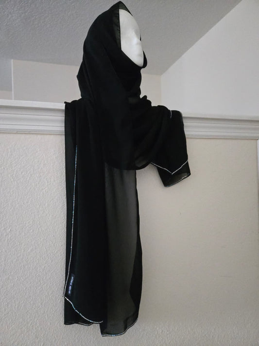 Black Chiffon Hijab - Rhinestone