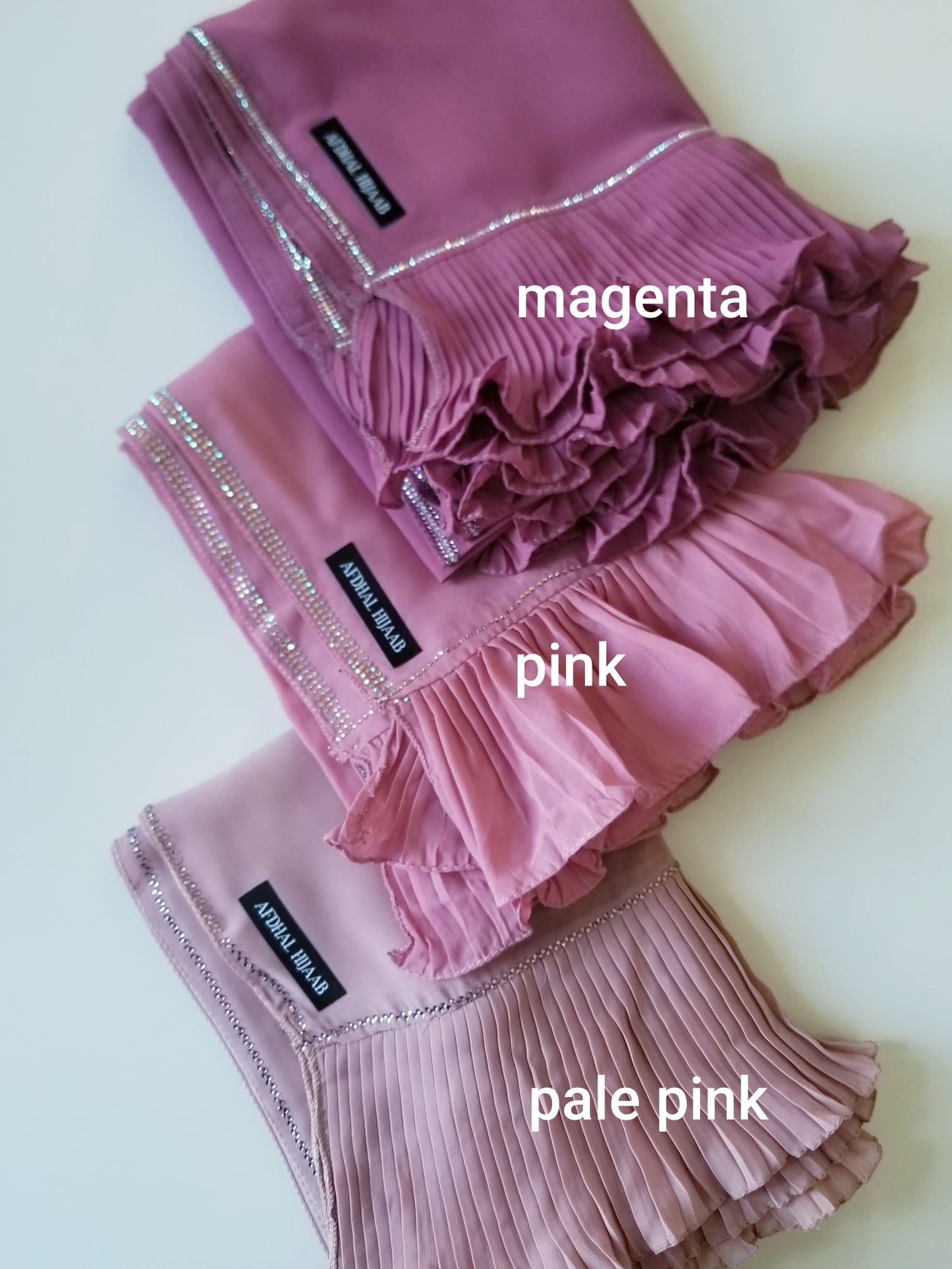 Ruffle Chiffon Hijab with Rhinestones