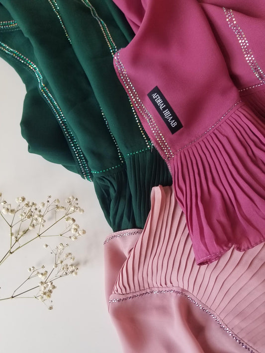 Ruffle Chiffon Hijab with Rhinestones