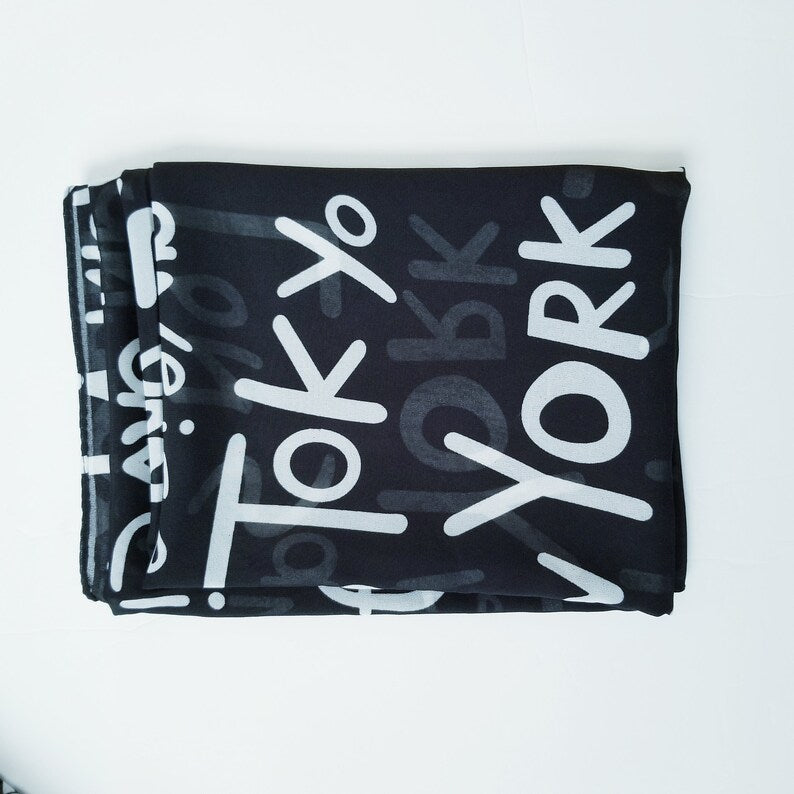 Printed Chiffon Hijab - Black & Yellow