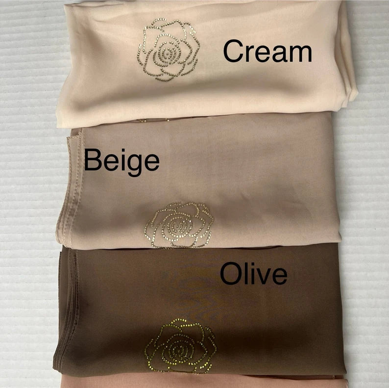 Chiffon Hijab -Floral Rhinestones