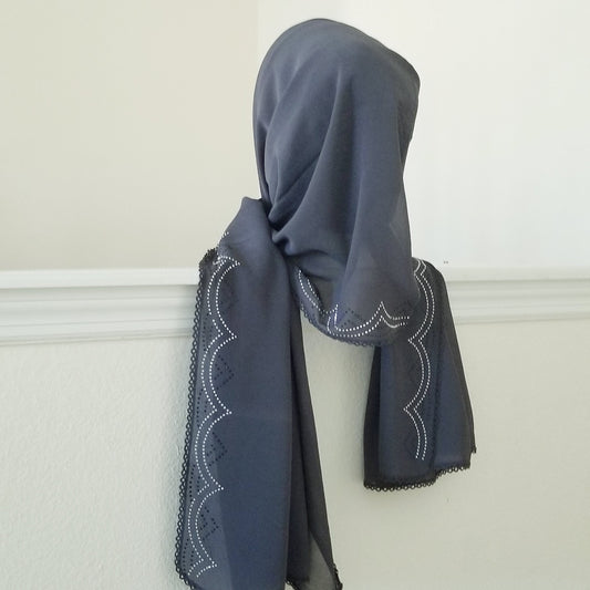 Rhinestone Chiffon Hijab with Crochet