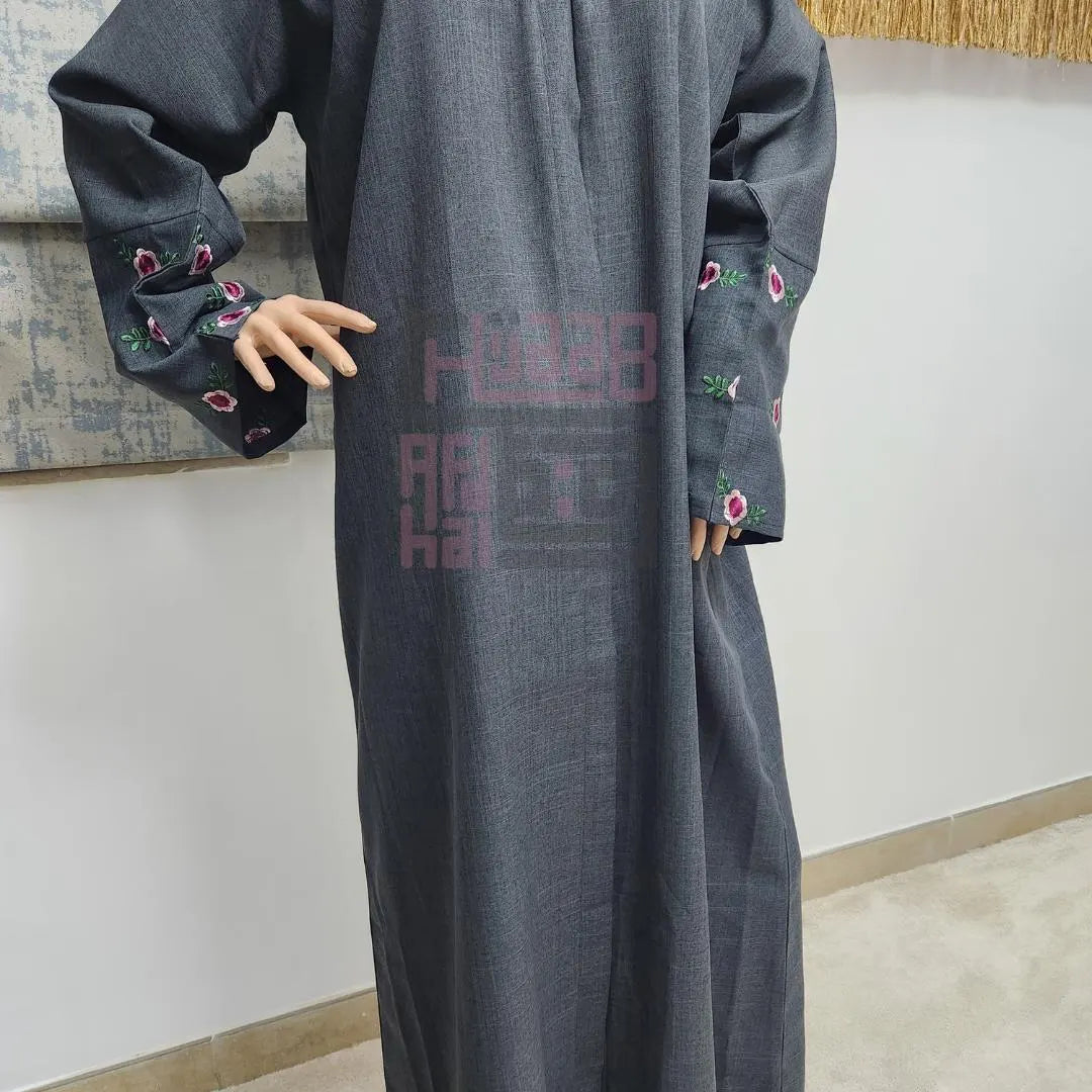 Gray Abaya - Embroidered