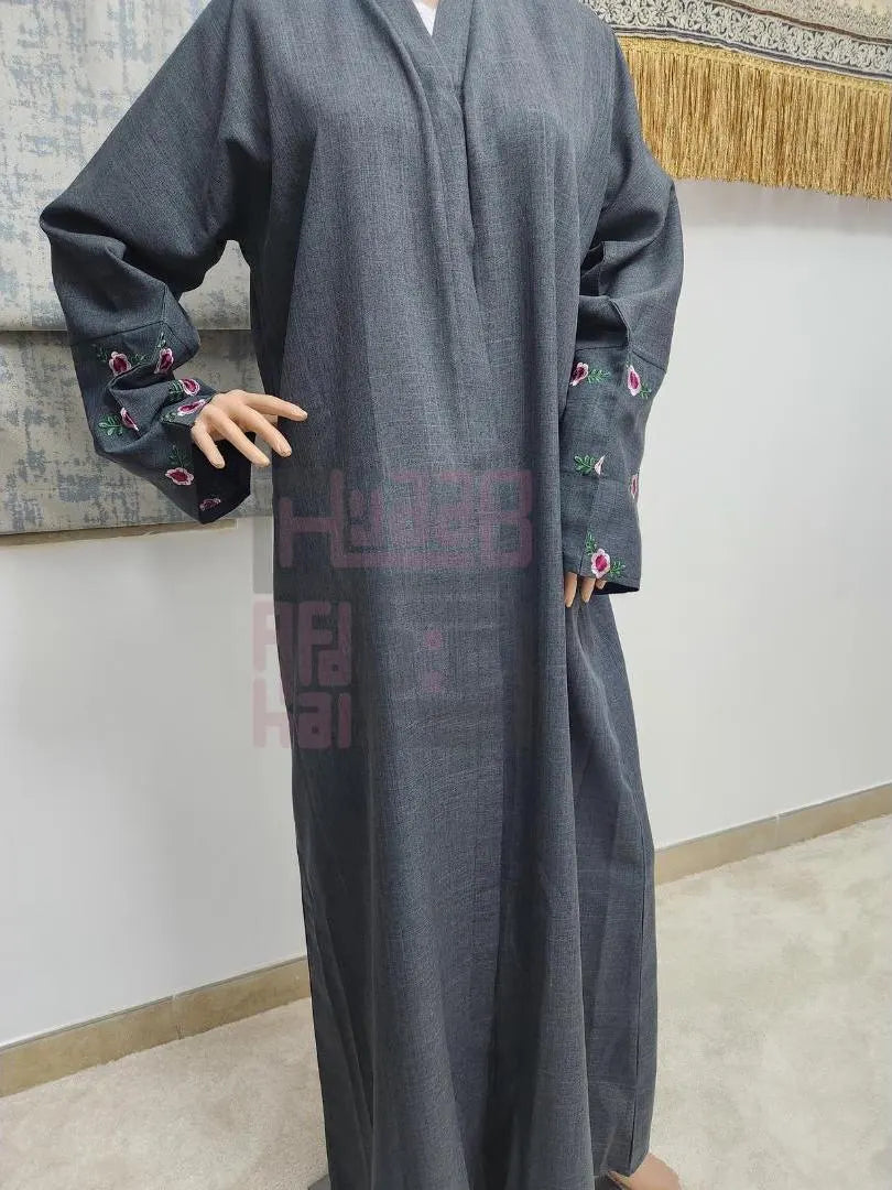 Gray Abaya - Embroidered