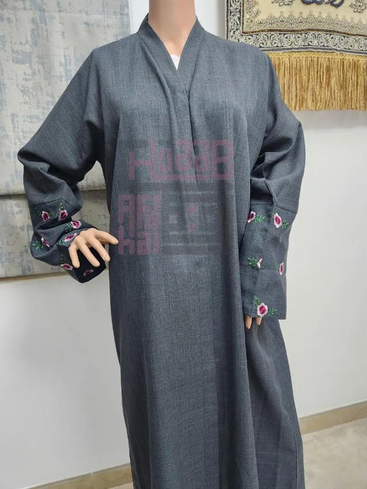Gray Abaya - Embroidered