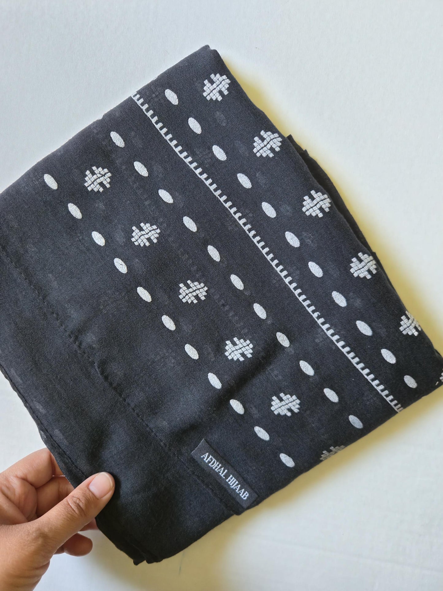 Black Viscose Hijab - White Print