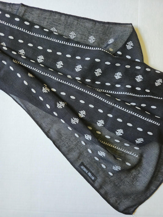 Black Viscose Hijab - White Print