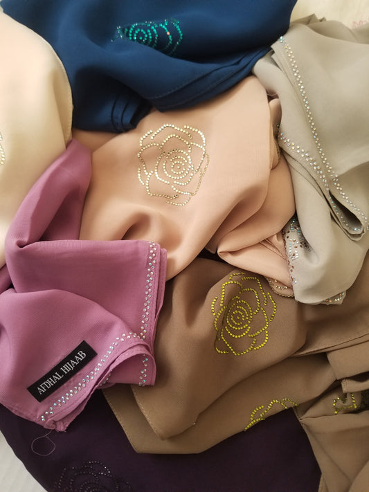 Chiffon Hijab -Floral Rhinestones