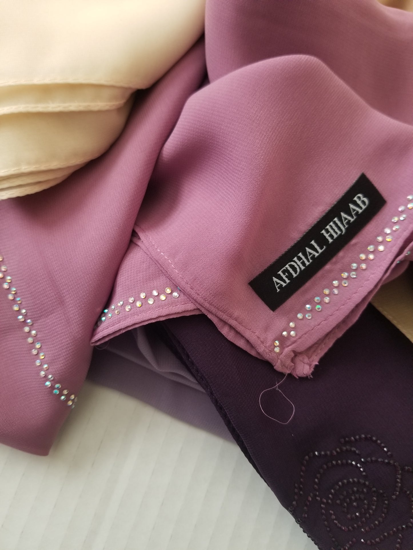 Chiffon Hijab -Floral Rhinestones