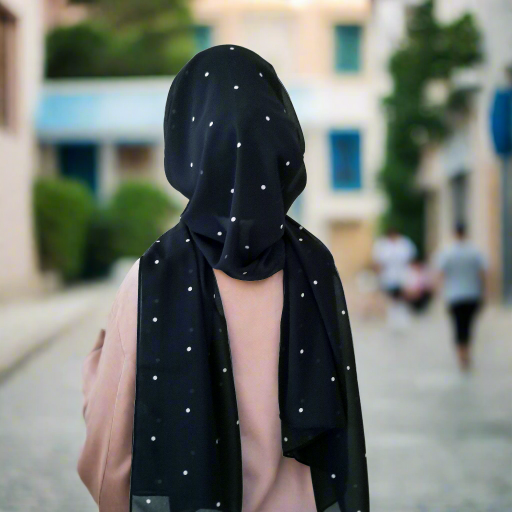 Black polka dot printed chiffon hijab