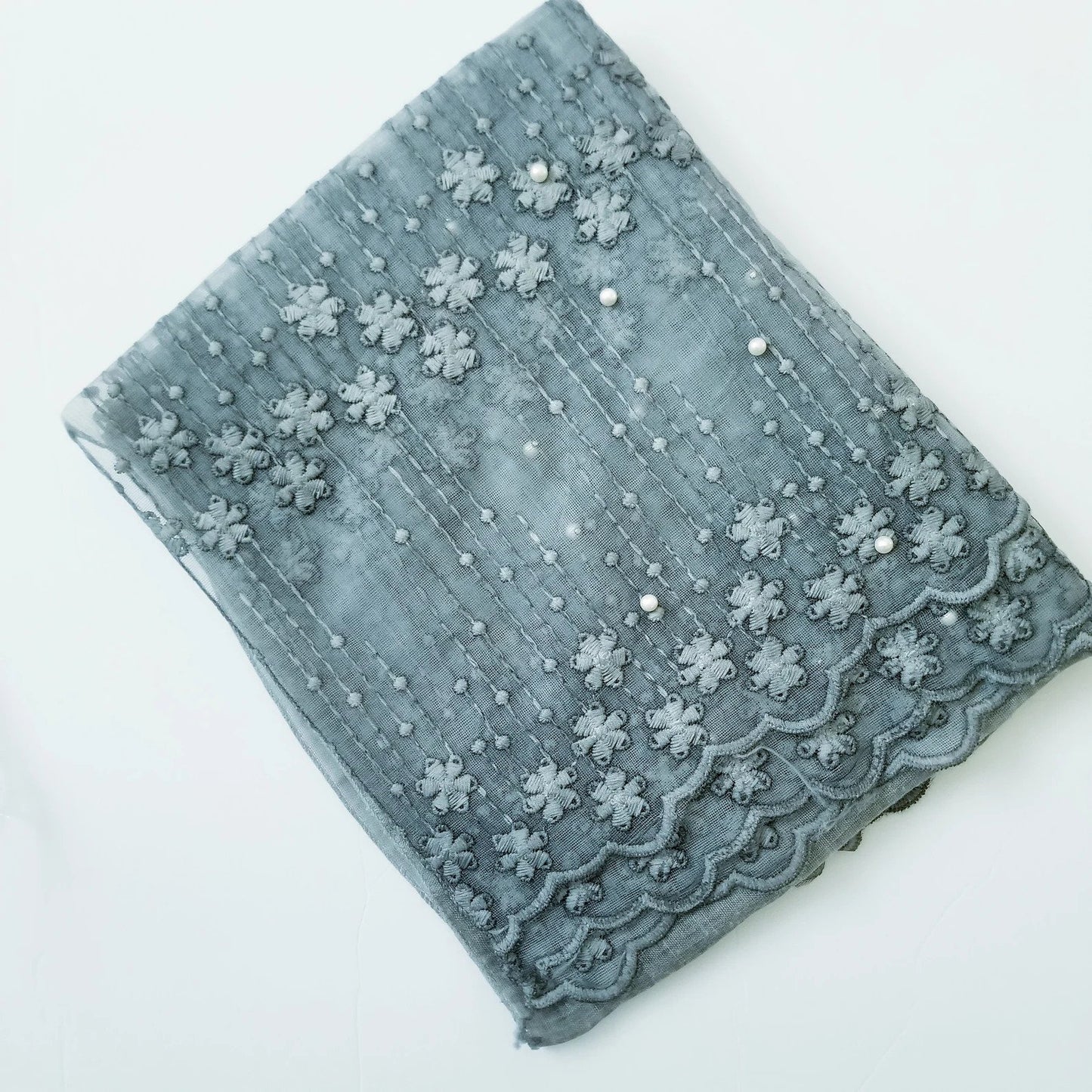 Lace Embroidered Hijab with Pearls