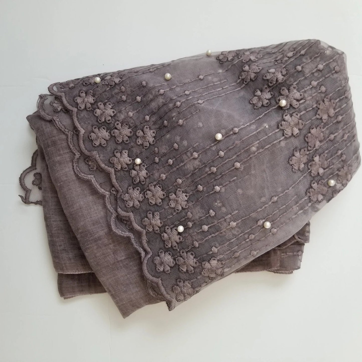 Lace Embroidered Hijab with Pearls