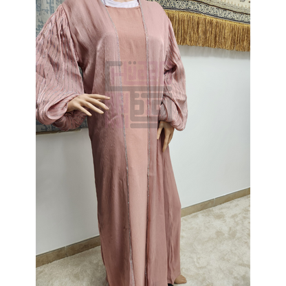 Shimmer Abaya - Pink Rhinestones