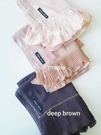 Ruffle Chiffon Hijab with Rhinestones