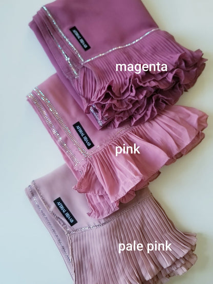 Ruffle Chiffon Hijab with Rhinestones