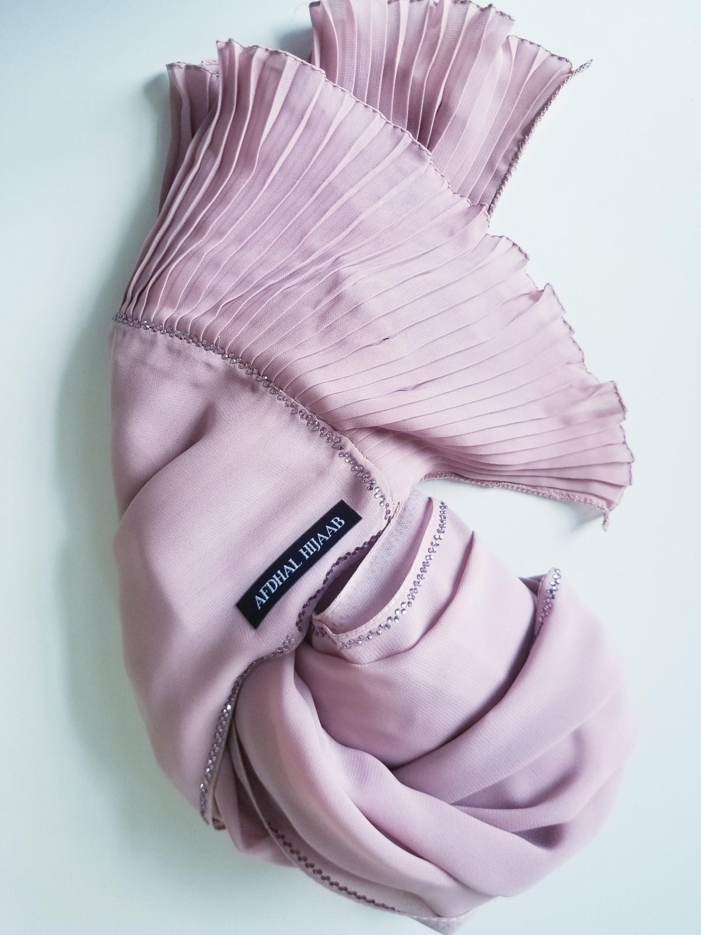 Ruffle Chiffon Hijab with Rhinestones