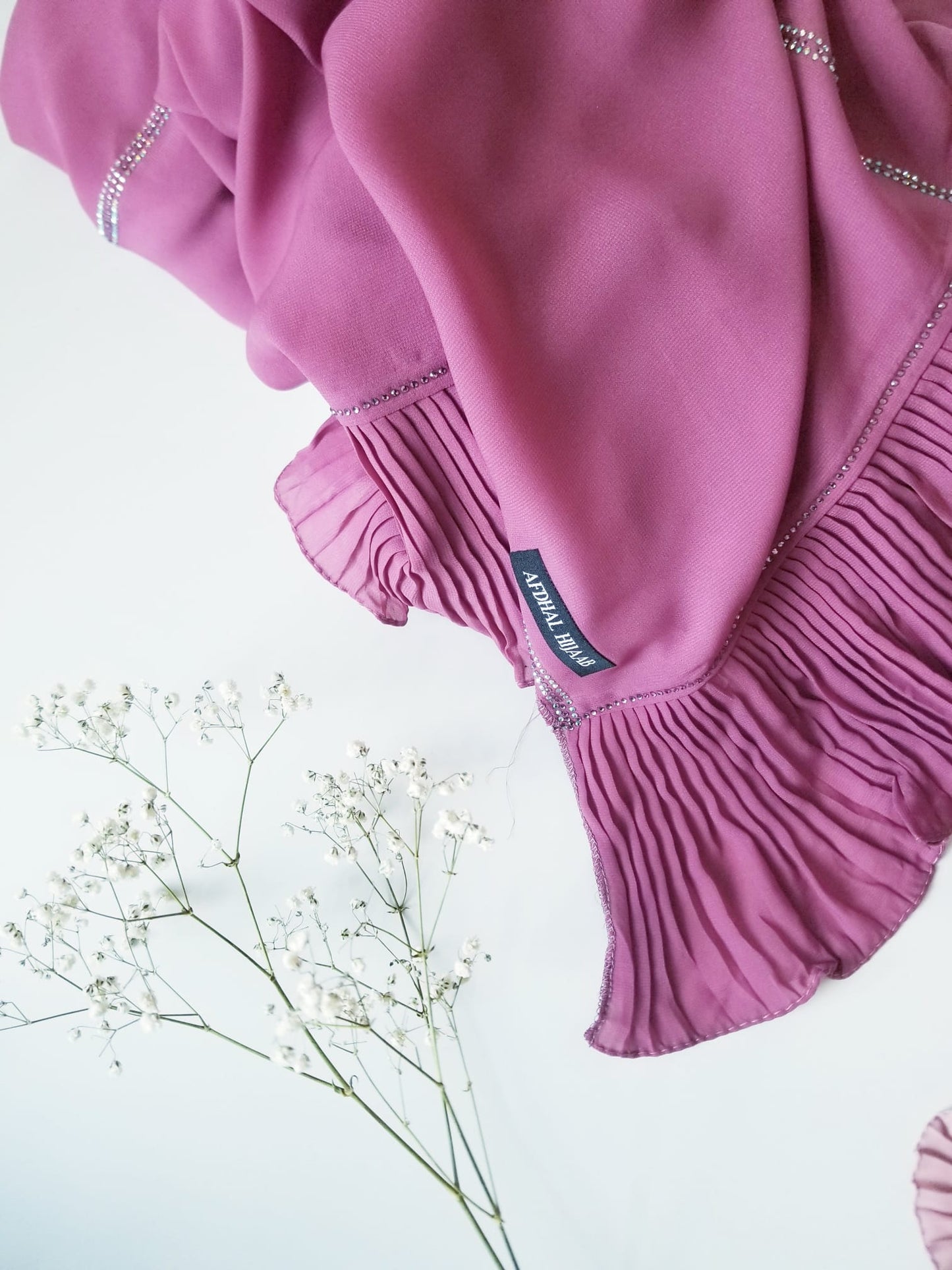 Ruffle Chiffon Hijab with Rhinestones