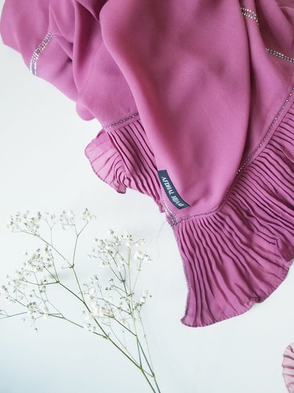 Ruffle Chiffon Hijab with Rhinestones