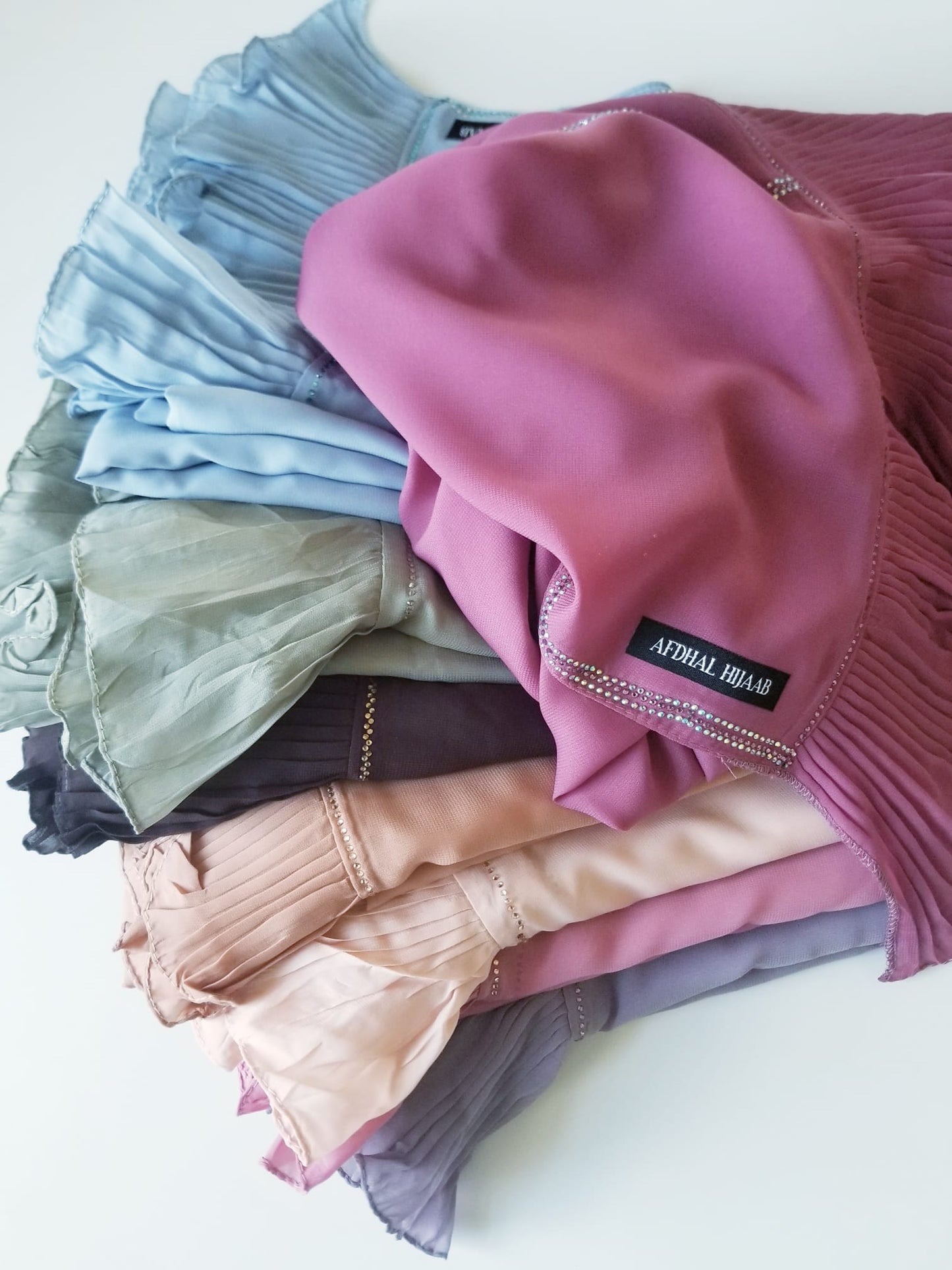 Ruffle Chiffon Hijab with Rhinestones