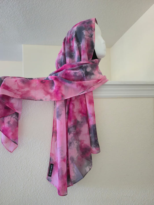Printed Chiffon Hijab - TieDye Pink