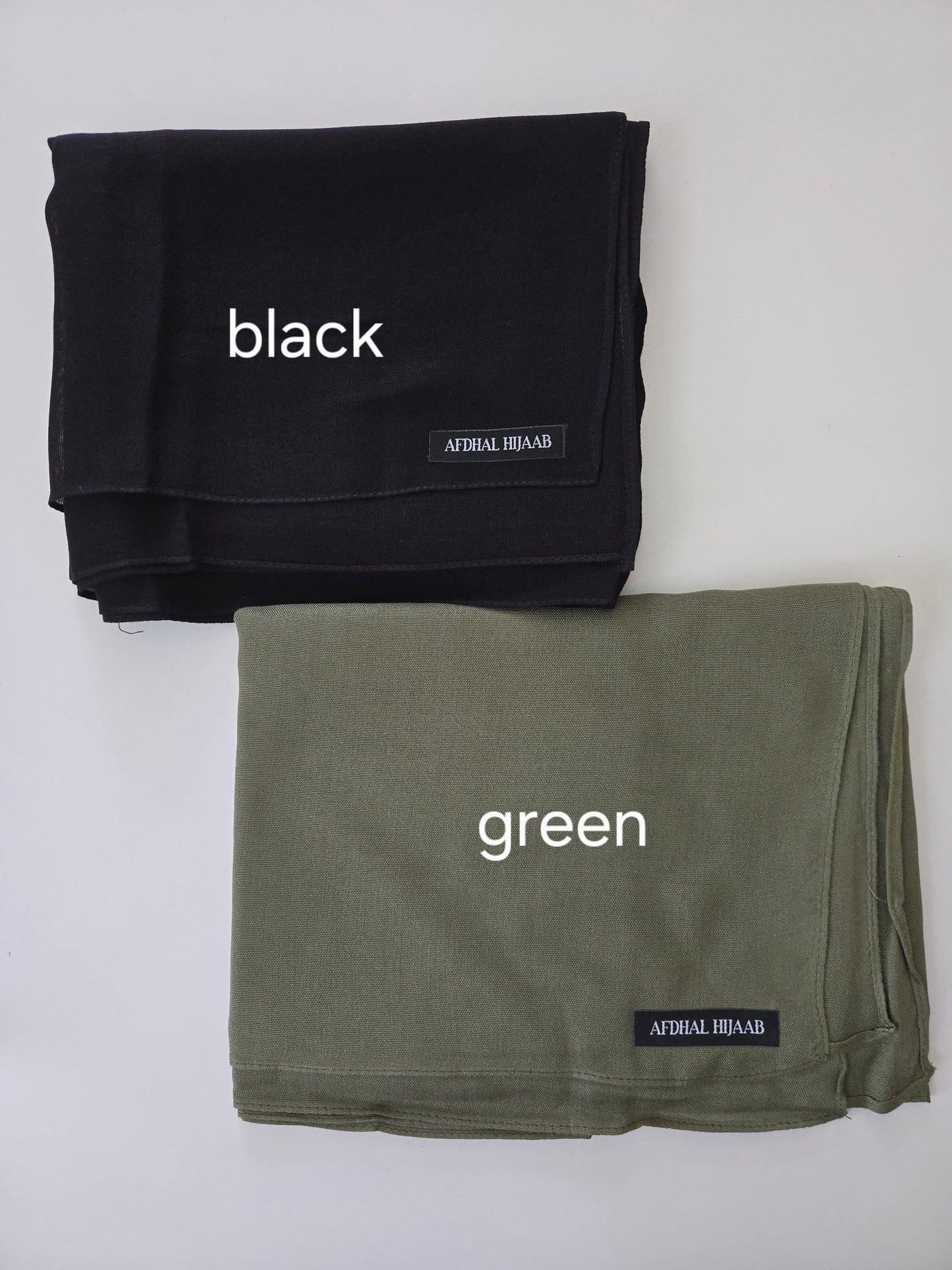 black modal hijab green modal hijab