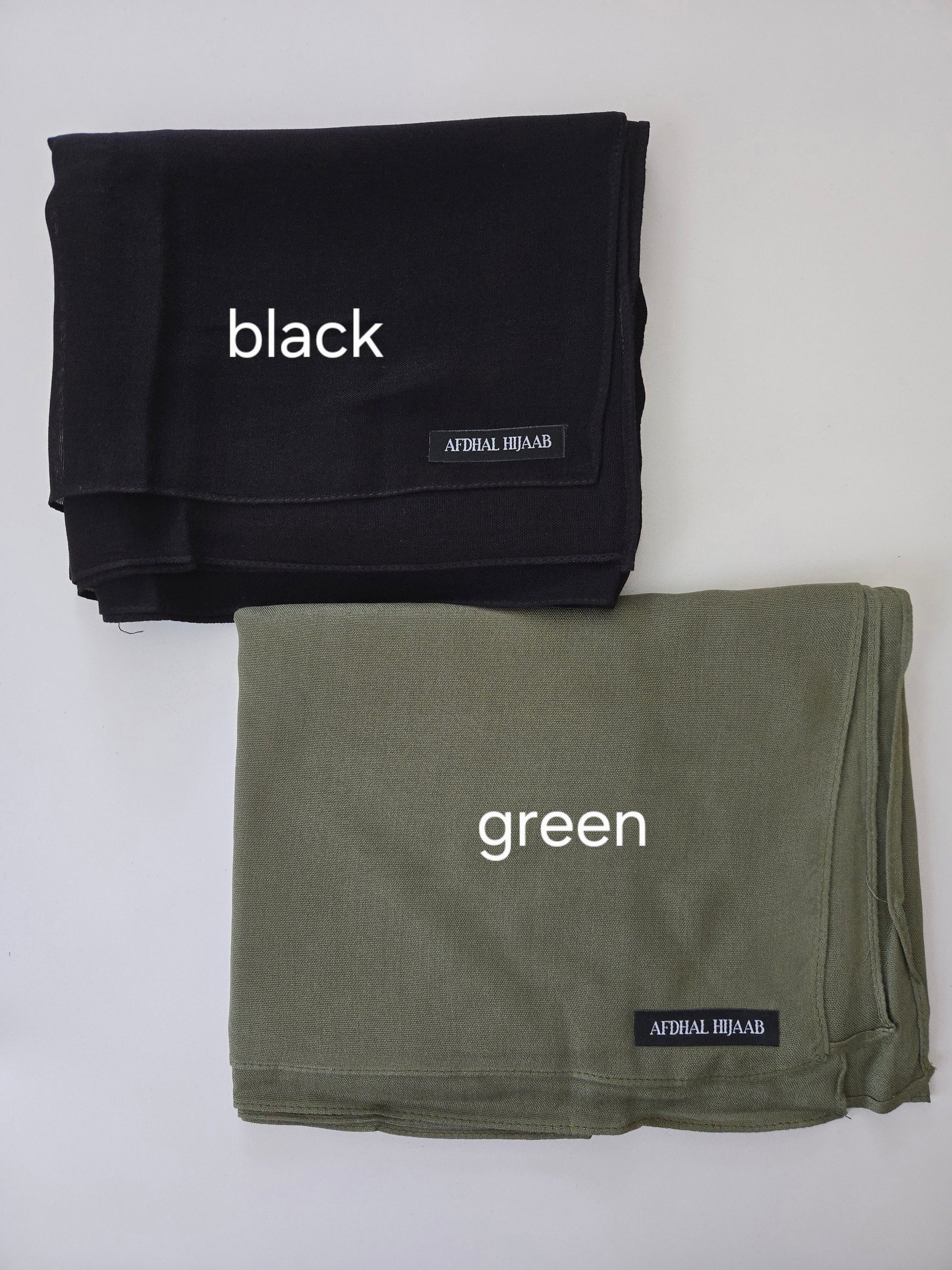 black modal hijab green modal hijab