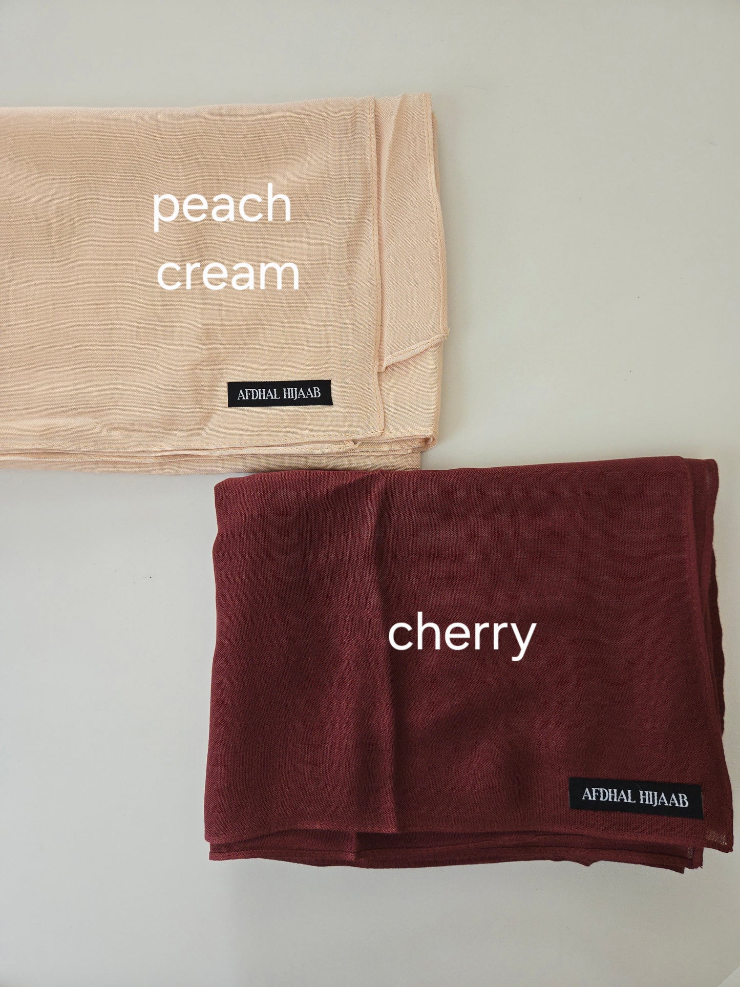 cherry modal and peach cream modal hijab