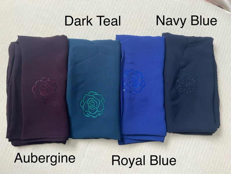 Chiffon Hijab -Floral Rhinestones