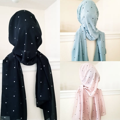 Printed Chiffon Hijab - Polka Dots