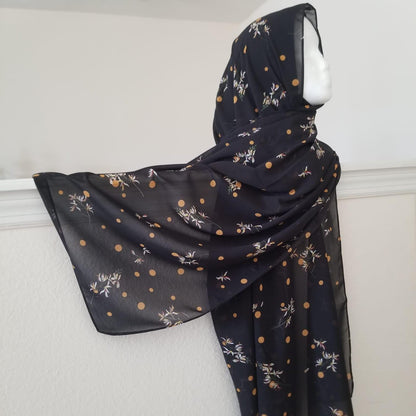 Printed Chiffon Hijab - Black & Yellow