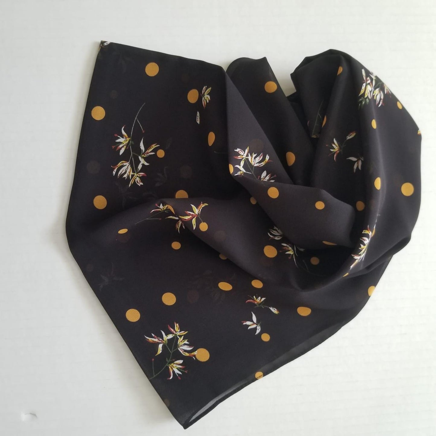 Printed Chiffon Hijab - Black & Yellow