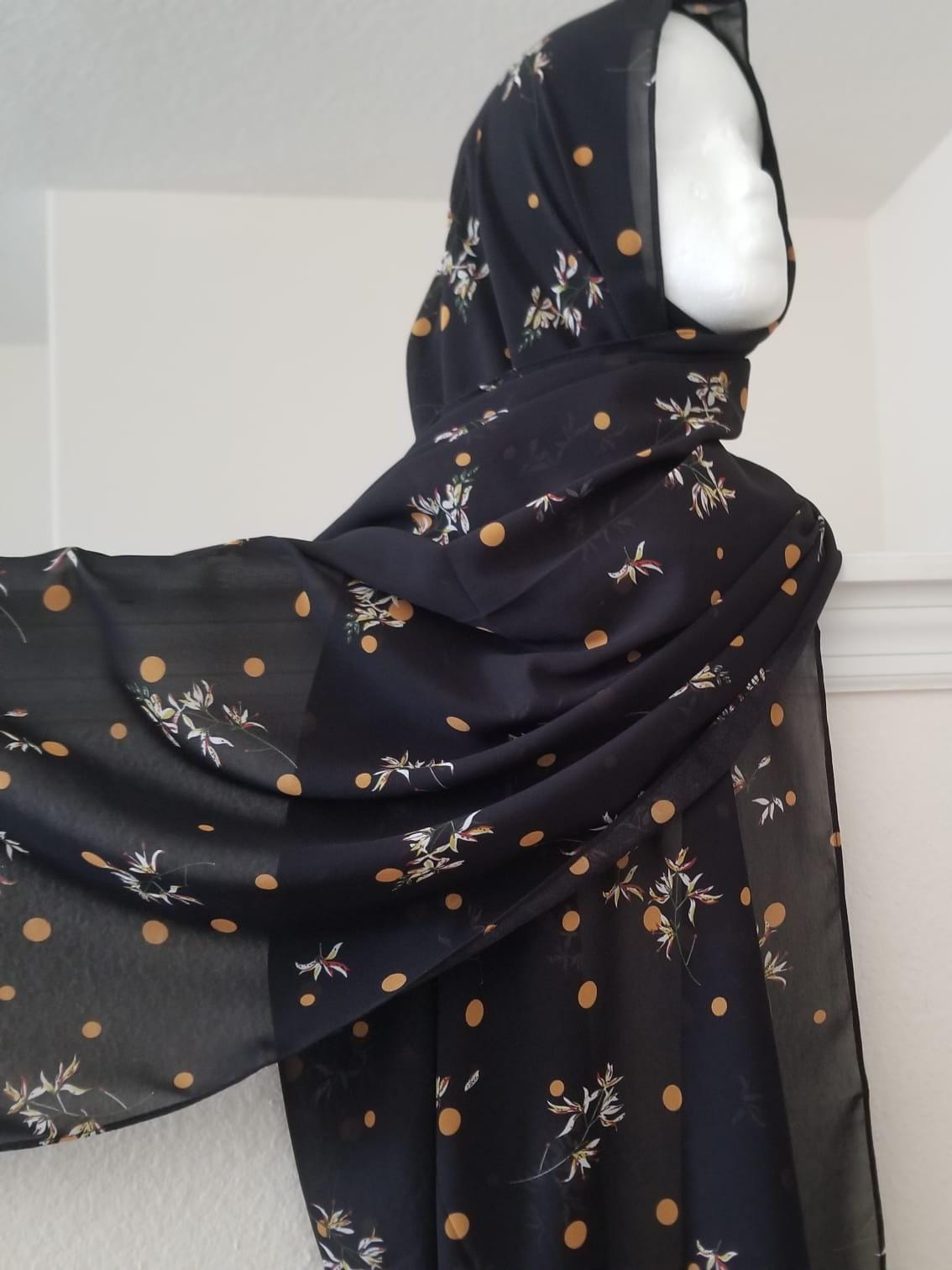 Printed Chiffon Hijab - Black & Yellow