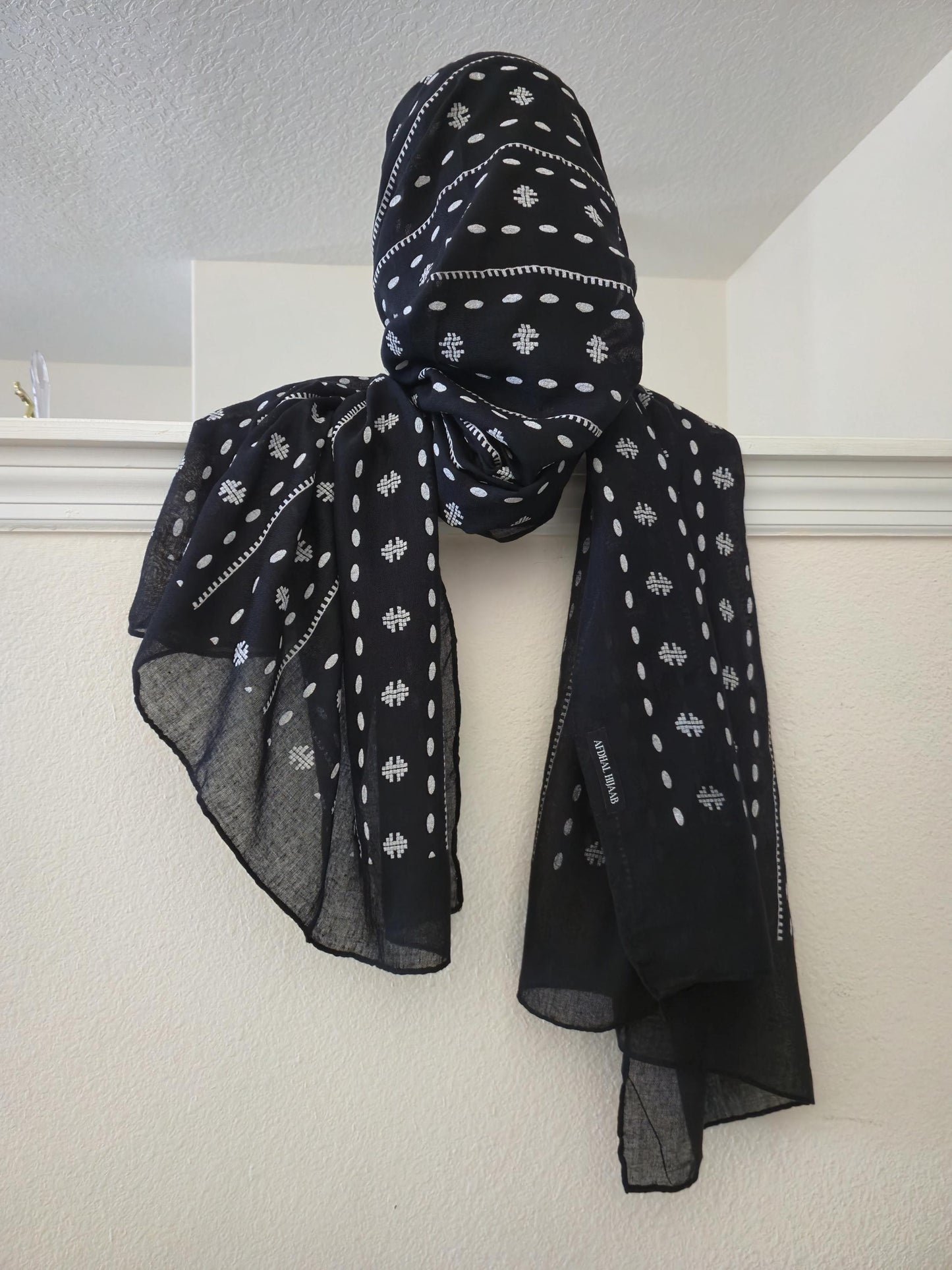 Black Viscose Hijab - White Print