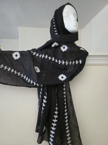 Black Embroidered Hijab