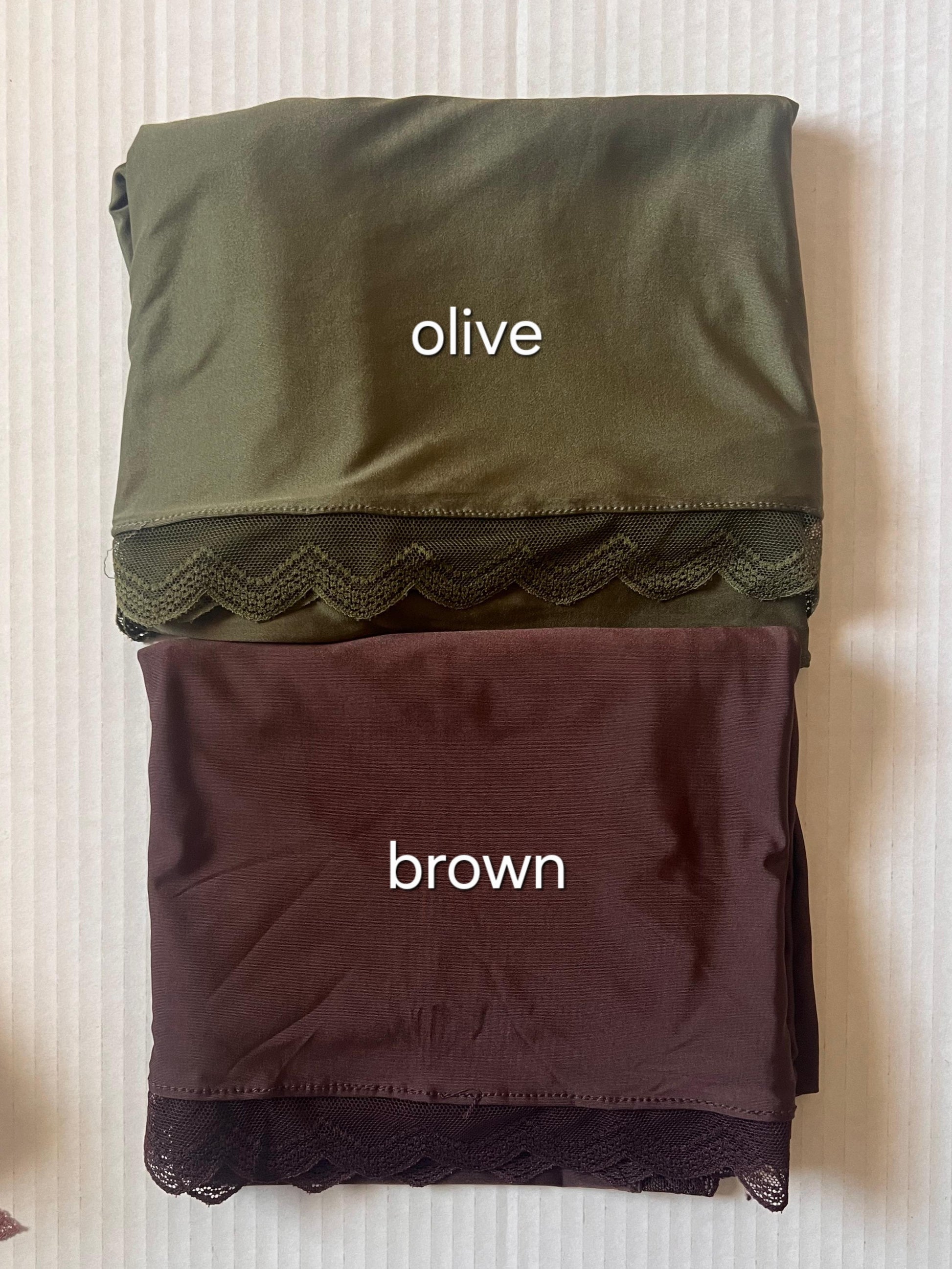 liquid jersey hijabs with lace in mauve and cream